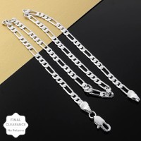 SILVERSHOPE Silvershope Men's 925 Original Silver Plated Filled Figaro Chain Necklaces for Men Wide Cuban Curb Link Chain for Pendant Hip Hop Jewellery Gifts Silver Chain