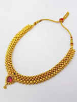 Heer Collection Traditional Wedding Maharashtrian Kolhapuri Thushi Necklace Set Jewellery Pearl, Crystal Gold-plated Plated Copper Necklace