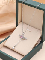 Winnifred Anti Tarnish Gold Flying Angel Wing for Women Diamond Silver Plated Stainless Steel Necklace