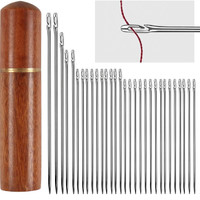 Ashmakam 30pcs Easy Thread Needle Kit – For Crochet, Punch Needle & Embroidery Hand Sewing Needle(Ball Point Needle 30pcs Self Threading Quilt Needles (3.6–6.7cm) with Wooden Storage Case Pack of 30)