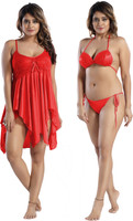 SIAMI Women Nighty Set(Red)