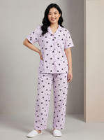 Lugo Women Printed Purple Night Suit Set