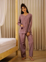 Chavar Women Solid Purple Night Suit Set