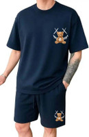 LARRY & EVA Men Graphic Print Blue Top & Shorts Set