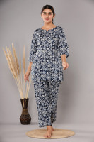 KRATI CREATIONS Women Printed Dark Blue Night Suit Set