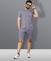 VeBNoR Men Self Design Grey Top & Shorts Set
