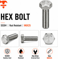 fasteners farm Bolt Hex Bolt M6X25(Pack of 20)(Stainless Steel)