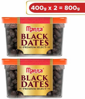 Manna Black Dates - 800g (400g x 2 Packs) | Select Premium Organic Handpicked Dates | Khajoor | Khajur | Soft Dried Healthy Snack | Soft & Juicy texture | Zero Added Sugar & Preservatives | Rich in Iron, Fibre & Vitamins Dry Dates Dry Dates(2 x 400 g)