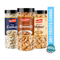 YUM YUM Dry fruits combo pack of Almonds, Cashew & Walnut | akhrot, kaju & badam 450gm - Almonds, Cashews, Walnuts(3 x 150 g)