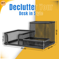Goodwill Tech 3 compartment Metal Mesh Desktop Organizer & Pen Stand for Pens & Stationery  Office Set(Black)