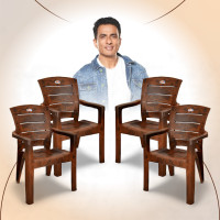 AVRO furniture 9955 Heavy Duty, Durable, Stackable, Indoor & Outdoor Use, Living Room Kursi, Plastic Outdoor Chair(Brown, Set of 4, Pre-assembled)