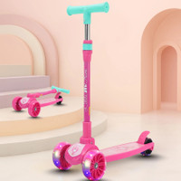 Little Olive Enduro Kids Scooter: Attractive Deck, LED Wheels, Easy-Fold Design For Kids(Pink)