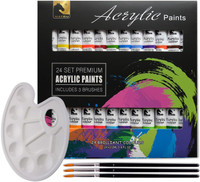 Store2508 Willows Acrylic Paint Set with 24 Tubes 3 Brushes Palette Non-Toxic(Set of 1, Multicolur)
