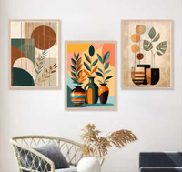 Advik Wood Wall Painting Canvas 13 inch x 9 inch Painting(With Frame, Pack of 3)