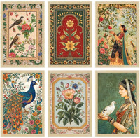 jv enterprises Indian Art Madhubani Paintings With Frame for Wall Decoration Digital Reprint 13 inch x 10 inch Painting(With Frame, Pack of 6)