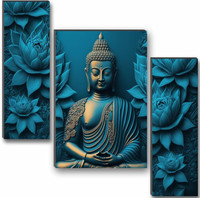 SNDArt Set Of 3 Lord Buddha Wall Painting For Living Room Digital Reprint 12 inch x 18 inch Painting(Without Frame, Pack of 3)