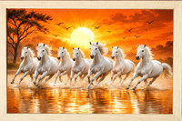 SHRESHHTHA 7 Running White Horses with Sunrise Framed Digital Reprint 13 inch x 10 inch Painting(With Frame)