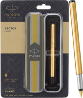 PARKER Vector Stainless Steel, Gold Trim With Gold Finish Nib Fountain Pen(Ink Color - Blue)