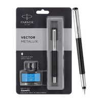 PARKER Vector Metallix Stainless Steel, Fine Nib With Quink Ink Bottle Fountain Pen(Ink Color - Blue)