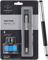 PARKER Vector Metallix Stainless Steel, Fine Nib With Quink Ink Bottle Fountain Pen(Ink Color - Blue)