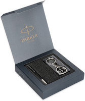 PARKER Vector Standard Chrome Trim Ball Pen With Keychain Pen Gift Set(Ink Color - Blue)