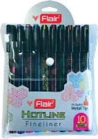 FLAIR Hotline 0.7 to 1 mm Metal Tip Fine Liner | 10 Vivid Colors , Comfortable Grip Fineliner Pen(Pack of 10, Ink Color - Multicolor)