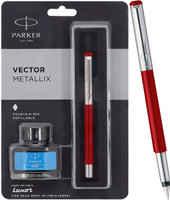 PARKER Vector Metallix, Chrome Trim, Fine Nib With Quink Ink Bottle Fountain Pen(Ink Color - Blue)