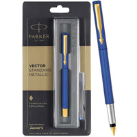 PARKER Vector Standard Gold Trim| Metallic Blue| Fountain Pen(Ink Color - Blue)