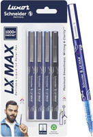 Luxor Schneider LX MAX | Needle Tip | 0.5 mm | 1000+ Meters Writing Length | German Technology Roller Ball Pen(Pack of 4, Ink Color - Multicolor)
