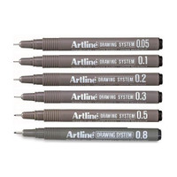 Artline Drawing System Technical Pen Fineliner Pen(Pack of 6, Ink Color - Black)