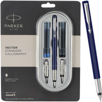 PARKER Vector Standard Calligraphy, Chrome Trim With 4 Ink Cartridges (2 Blue Fountain Pen(Ink Color - Blue)