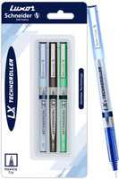 LUXOR Schneider LX5 Technoroller| 0.5 mm tip| German Technology| 100% Liquid Ink Roller Ball Pen(Pack of 3, Ink Color - Blue+Black+Green)
