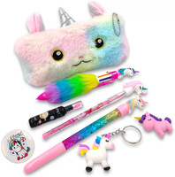 Neel Unicorn Fur Pouch With Art Tools 7in1 Combo for Boys and Girls Return Gift set for kids Unicorn Stationery Combo Set For Girls Unicorn Pencil Box For Girls Art Plastic Pencil Box(Set of 1, Multicolor)