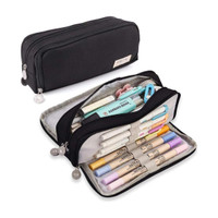 HR INTERNATIONAL Pencil Pouch Canvas Large Pencil Pouch for Girls & Boys, 3 Compartments Pen & Pencil box Art Canvas Pencil Box(Set of 1, Black)