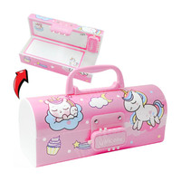 tishna Unicorn Pencil Box with Style Dual Password Lock | Multi-Layer & Multi-Functional Large Capacity Plastic Case For Kids Art Plastic Pencil Box(Set of 1, Pink)