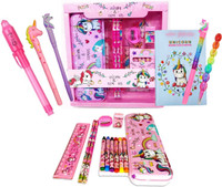 Urban Festivities Unicorn Stationery Set for girls Diary coloring combo metal Art Metal Pencil Box(Set of 1, Pink)