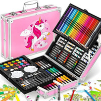Neel Unicorn Art Set for Kids 145-Pcs Drawing Painting Kit with Crayons/Oil Pastels/ Color Pencils/Watercolors in Big Coloring Suitcase for Return Gift Set for Girls Art Plastic Pencil Box(Set of 1, Multicolor)