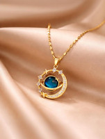 Karishma Kreations Moon & Star Zircon Pendant Necklace| Gold Plated | Minimal Daily Wear Jewelry Gold-plated Moonstone Stainless Steel Pendant