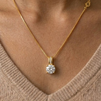 Shino Sparkles Plated American Diamond Solitaire Pendant Chain Necklace for Women & Girls Gold-plated Stainless Steel Pendant Set