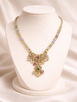 AJ Elegance Pastel Multicolor Pendant Necklace Gold-plated Diamond Alloy Pendant Set