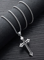 KURMASHOP Stainless Steel Jesus Cross Pendant with Box Chain Sterling Silver Stainless Steel Pendant Set