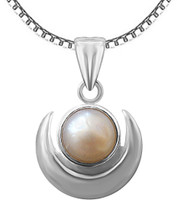 Parnika Pearl Studded Half Moon / Chand Pure 92.5 Sterling Silver Pendant