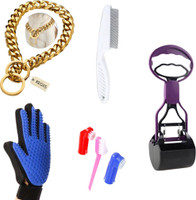 Regiis BrassChain+FleaComb+Gloves+Scooper+Toothbrush(Box of 5) Dog Everyday Collar(Medium, Multicolor)