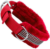 Petzoto Dog Neck Belt Comfy Soft Fur Padded Collar (M, Recommended for 14-23KG Pet) Dog Everyday Collar(Medium, RED)