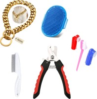 Regiis Brass chain+Bath brush+Flea comb+Nail clipper+Tooth brush(Box of 5) Dog Everyday Collar(Medium, Multicolor)