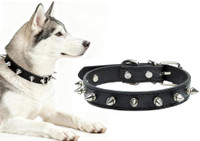 Rvpaws Spiked Dog leather Collar for Medium Dogs,1-inch Wide belt Adjustable 18" to 22" Dog Everyday Collar(Medium, Multicolor)
