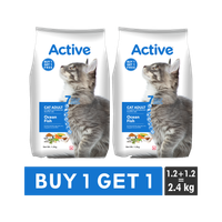 Active 1.2kg + 1.2kg Pack of 2 Fish 2.4 kg (2x1.2 kg) Dry Adult Cat Food