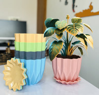 TechHark Crystal Flower Pots with tray for Home & Decoration Planters, Terrace, Garden Plant Container Set(Pack of 5, Plastic)