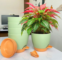 Mithark 5PCs [6"/6.7" in] Self Watering Flower Pots Indoor Outdoor Drainage Hole Saucer Plant Container Set(Pack of 5, Plastic)
