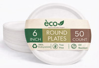 DIVIJA 6Inch Bagasse Plates / Eco Biodegradable oil & Water Resistant Pack of 50 Rice Plates(Pack of 50, Microwave Safe)